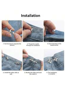 10 Pairs Star-Shaped Denim Belt Clips, Adjustable And Reusable Denim Buckles, Sweet Street Style, Hand Washable, Suitable For Weddings, Parties, Beach, Casual And Sports Occasions, No Feathers, Non-Woven Fabric Material, Rhinestone Decoration, Fashion Four-Pointed Star Waist Clips, Essential Denim Belt Accessory, Adjustable From Large To Small, No Drilling Required. - Star - View 8