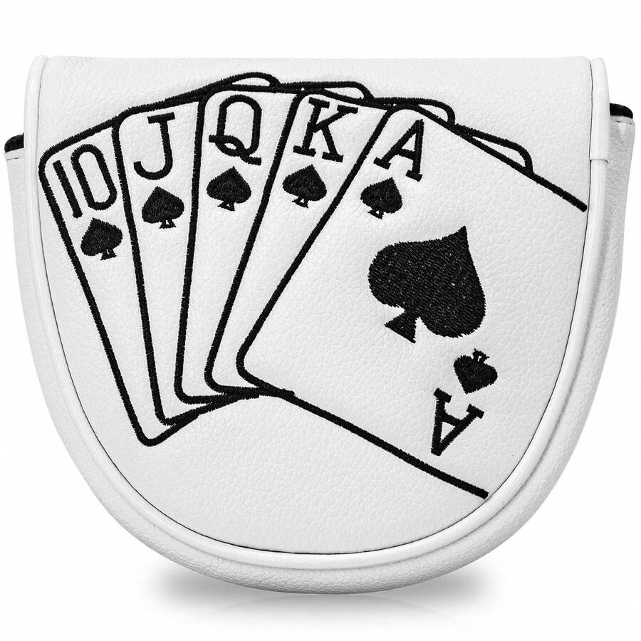 1pc Putter Head Cover, Poker Card Pattern - Magnetic Closure PU Shell, Soft Lining, Black/White Optional - Multicolor - View 1