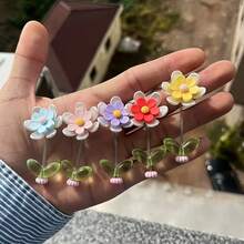 5件裝雛菊花汽車儀表板裝飾品，創意可愛居家花卉裝飾 - 多色 - 查看 5