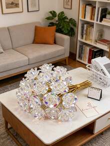 Crystal Roses Artificial Flowers Realistic Rose Bouquet For Wedding Mother's Day Easter Anniversary Centerpiece Valentine Gift Birthday Party Thanksgiving Decor No Maintenance - Multicolor - View 3