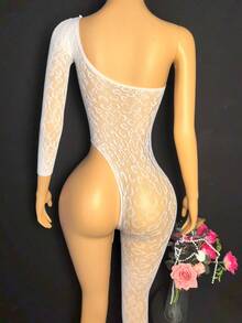 Charming Sexy Classic Leopard Print One-Shoulder Jumpsuit For Women, Reversible, Sexy Lingerie - White - View 4