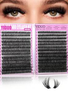 YIDUO 980片 6款混色簇狀接睫毛套組，80D-300D 尖底濃密 D捲睫毛 5-20mm，含 2 瓶膠水與封口液、卸除液、鑷子與刷子，家用 DIY 全套組 - 彩色 - 查看 12