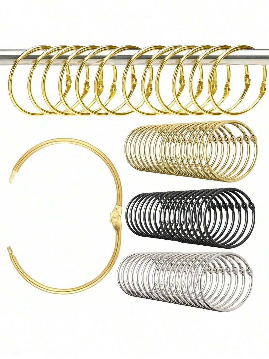 10pcs Rust-Proof Bathroom Shower Curtain Rings, Round Decorative Shower Curtain Rings, Metal Shower Curtain Rings, Split Ring Inner Diameter 2 Inches (Approx. 5cm), (Gold, Silver, Black), Rust-Proof Bathroom Shower Curtain Hooks, Round Decorative Shower Curtain Rings And Hooks, Metal Curtain Rings, Split Ring Inner Diameter 2 Inches (Approx. 5cm), (Gold, Silver, Black), Popular 3-Color Metal Open Shower Curtain Rings, Bright Gold/Matte Black