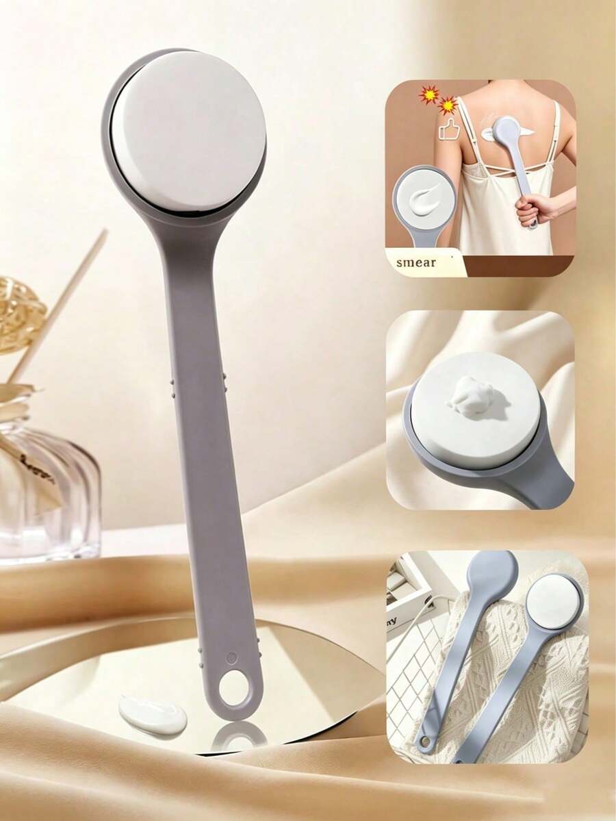 3pcs Ins Style Long Handle Body Lotion Applicator, Slouchy Back Applicator, Replaceable Brush Head, Self-Lubricating Massage Brush, Suitable For Home Bathing And Skincare - Multicolor - View 1