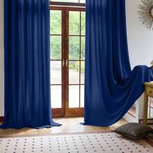 Plain Velvet Curtain With 8 Buttons (1 Piece), Soft And High Quality Fabric, Enhances The Style Of Your Home, Perfect To Complement Any Modern Decor Style. - 藏青 - 查看 4