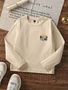 1pc Baby Boy Casual Printed Crew Neck Pullover Long Sleeve T-Shirt Autumn Children's Top - Apricot - View 4