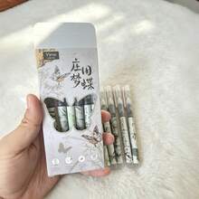6支裝莊周夢蝶中式液體墨水中性筆套組,塑膠順滑快乾0.5mm墨水蝴蝶印花圓珠筆,藝術學生辦公日常書寫簽名筆 - 套裝 - 查看 6