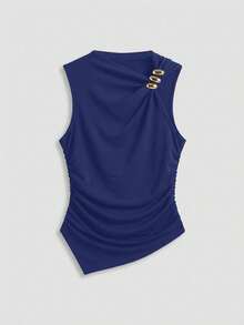 Raffinéa Camiseta sin mangas ajustada con decoración metálica y fruncido en la cintura, de estilo casual y elegante - Azul - Ver 1
