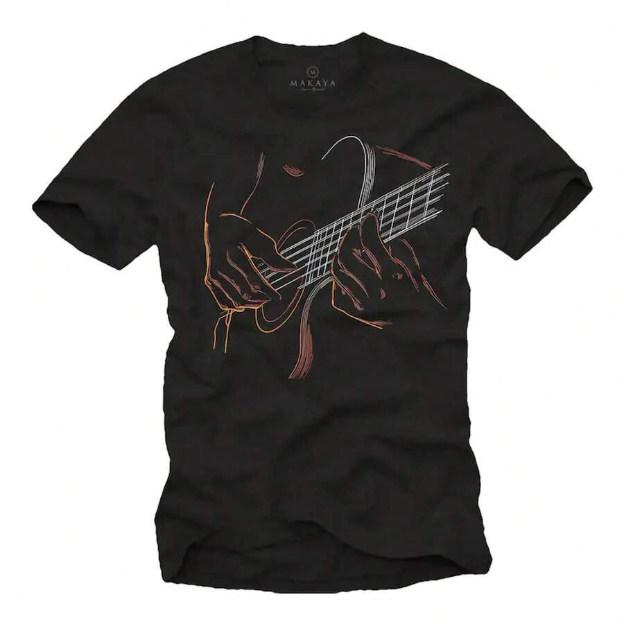 Camiseta de Guitarra para Hombres con Estampado de Música Genial y Estampado Gráfico de Guitarra, Regalo Perfecto para Guitarristas, Músicos y Amantes de la Música S-5XL - Negro - Ver 1