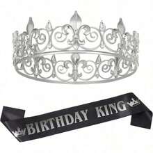 1/2 Pcs Birthday King Zinc Alloy Crown And Sash Set, Royal Gold King Crown For Men Party Decoration Prom Birthday Gifts For Men King Pageant Crown - View 5