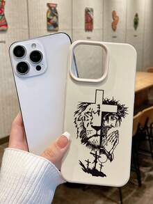 1pc Christian Lion Of Judah Cross Prayer Print Litchi Texture Phone Case, Faux Leather Anti-Drop Protective Cover, Durable Wear-Resistant, Lightweight Skin-Friendly Delicate Touch, Vintage INS Style, Suitable For Women, Teenagers And All Age Groups; Christmas, Valentine's Day, Birthday, Mother's Day, Thanksgiving Thoughtful Spiritual Gift; Compatible With IPhone Case - Multicolor - View 2