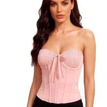 Camisola sexy de moda europea y americana para mujer, ajustada, sin espalda y que revela el abdomen, moldeadora del cuerpo. - Blanco - Ver 5