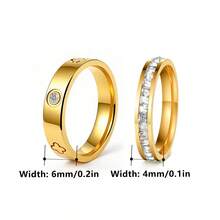 2 piezas/Set Anillos de acero inoxidable con trébol & cielo estrellado con cristales, set de anillos apilables para mujer - Juego de trébol de cuatro hojas dorado - Ver 3