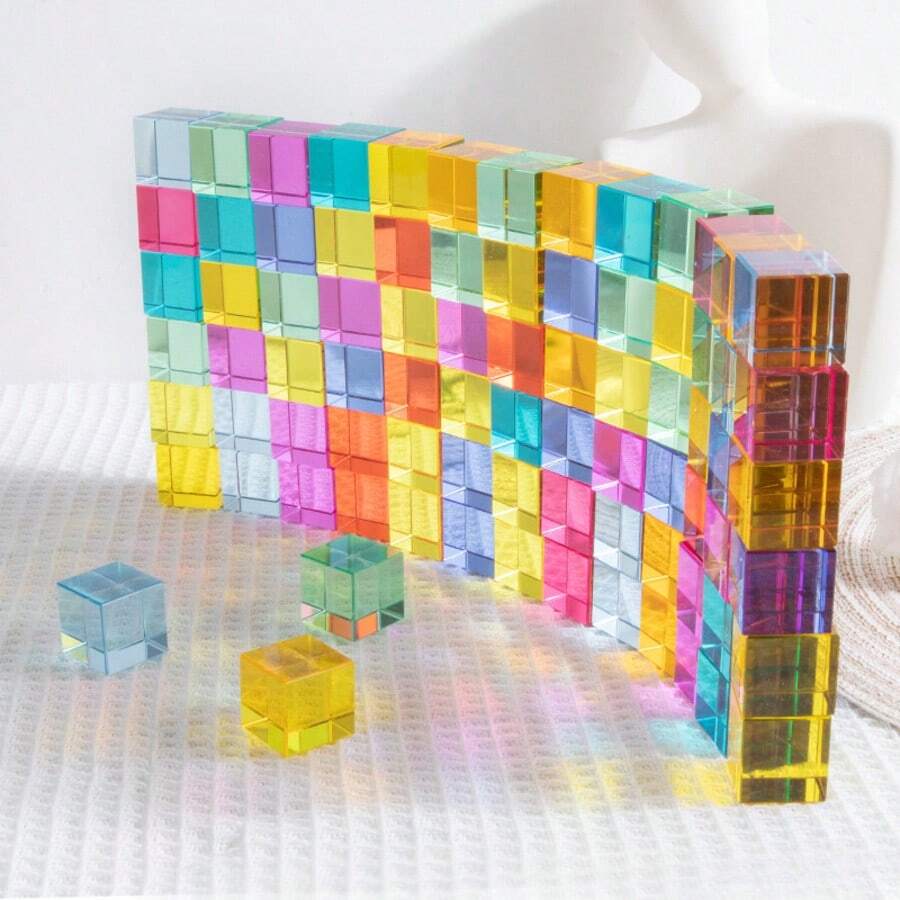Acrylic Building Blocks Translucent Light & Shadow Puzzle Toy, Educational Early Learning Sensory Cognition Cube Teaching Aid For Children