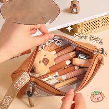 1pc Cute Cartoon Capybara Large Capacity Pencil Case, Includes Accessories, Fashion Design, Lined Interior, Suitable For Back To School Season, Can Store School Supplies And School Essentials - Multicolor - View 6