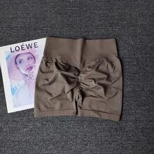 Pantalones cortos de Yoga melocotón para niñas, pantalones cruzados de cintura alta, tejidos a presión, para correr, deporte, elásticos, levantamiento del vientre, pantalones ajustados a tope - Azul grisáceo - Ver 11