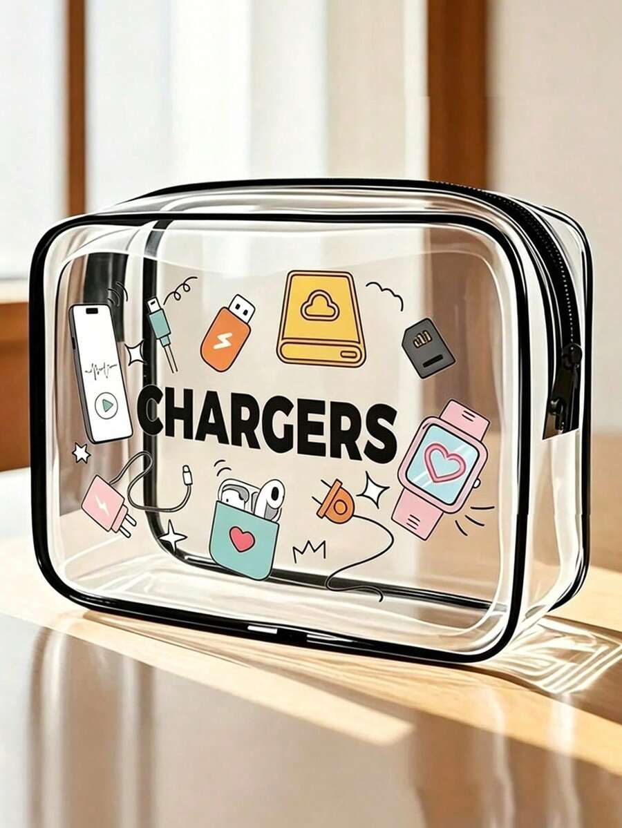 新品上市：專屬充電設備收納袋－透明盥洗包、旅行必備便攜拉鍊化妝包、海灘透明 PVC 盥洗包、防水收納袋、透明收納整理袋、線材與 USB 收納袋、符合機場航空標準的 PVC 化妝包（專為收納充電器、線材與行動電源設計）