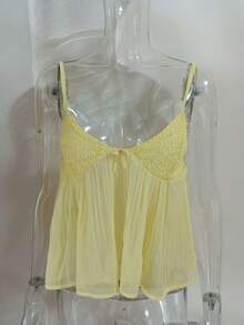 Camisola ligera de verano estilo Y2K para mujer: top sin mangas dulce y sexy con espalda fruncida, encaje y detalle de lazo. - Blanco - Ver 3
