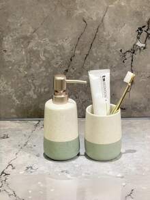 1pc Modern Minimalist Ceramic Soap Dispenser & Toothbrush Holder | Freestanding Non-Slip Design, Ideal For Bathroom Storage And Organization - Multicolor - View 1
