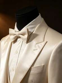 1pc Men's Fashion Solid Color Encrypted Bow Tie - Beige - View 3