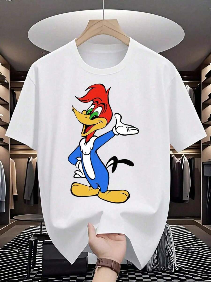 Camiseta con Estampado de Pájaro Caricatura Manga Corta Casual Streetwear Estilo Retro Vintage Juvenil Ropa de Mujer Top Gráfico - Blanco - Ver 1