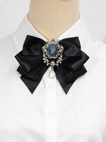 1PC Elegant Style Large Bowtie Shaped Rhinestone Embellished Portrait Ribbon Fabric Brooch, Handmade Women's Corsage Jewelry Lapel Pin For Daily Wear And Date Gift - classic - View 2