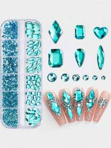 12-Grid Rhinestone Nail Art Glass Crystal Multi-Shape 3D Nail Art - Baby Blue - View 1