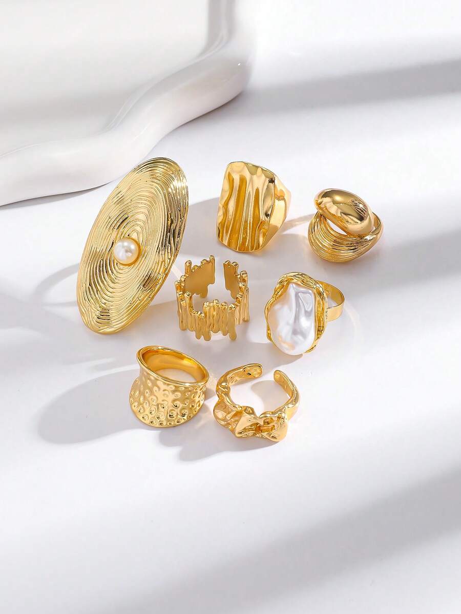 Bộ 7 nhẫn nam với nhẫn ngọc trai bất đối xứng, phù hợp đeo hàng ngày cho nam - Bộ nhẫn ngọc trai không đều kích thước gồm 7 chiếc - Xem 1