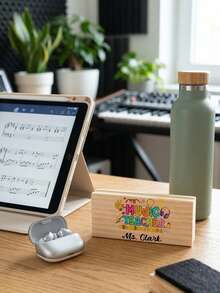 1pc Personalized Custom Music Teacher Wood Name Blackboard Eraser,Custom Teacher Name,Multiple Musical Symbol Design,Natural Wood Material,Ideal Piano Studio & Band Classroom Desk Decor,Sentimental Keepsake Thank You Gift For All Music Educators - Multicolor - View 6