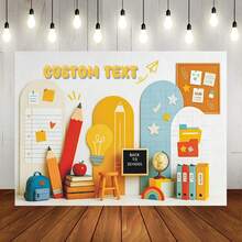 Pancarta de fondo personalizable con texto para fiesta temática de regreso a la escuela, diseño de decoración con lápiz, cuaderno, mochila, globo terráqueo, manzana, nota adhesiva y estrella, tema de regreso a la escuela, adecuado para ceremonia de apertura del nuevo semestre, reunión de clase de regreso a la escuela, decoración del aula, decoración de fondo para registro de eventos del campus, pancarta de fotografía de vinilo - Multicolor - Ver 22