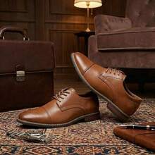 Everyday Versatile Men Casual Shoes, Classic Brown Leather Shoes Men, All-Season Lace Up Footwear - Classic Brown - View 4