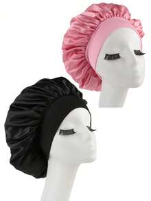 2 piezas Gorros de seda para dormir, Gorros de satén para protección del cabello, Gorros de seda elásticos suaves para dormir, Gorros de seda para protección del cabello rizado - Multicolor - Ver 1