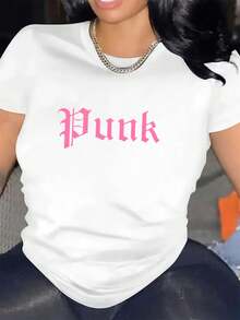 Una camiseta de estilo punk para mujer - de corte holgado, cuello redondo, manga corta, hecha de tela de elasticidad media, adecuada para conciertos, - Blanco - Ver 1