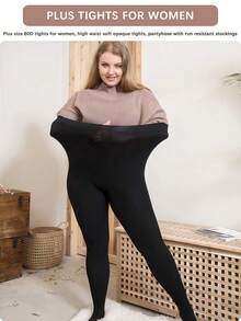 High Elasticity High Waist Opaque Tights, Suitable For Plus Size And Slim, Comfortable Fit For All Body Types, Versatile Base Layer For Autumn And Winter - Black - View 1