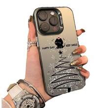 Christmas Tree Cat Phone Case For Apple 15Pro,  16Pro Max, Cute 14Pro, Christmas 13 - 彩銀殼-黑色-聖誕貓 - 查看 6