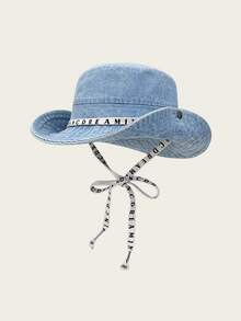 1pc Women's Solid Color Korean Style Japanese Streetwear Washed Distressed Hat With Rope Tie Decor Fashion Bucket Hat Western Cowboy Hat, Outdoor Hiking Camping Climbing Foldable Sun Hat, Spring Summer Autumn Sun Protection Hat For Campus Students Travel Beach - A - View 8