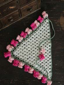 1 pieza Pañuelo triangular de ganchillo hecho a mano con patrón de tulipán, pañuelo triangular de punto calado, accesorio para el cabello de estilo rústico inspirado en viajes de verano - Multicolor - Ver 2