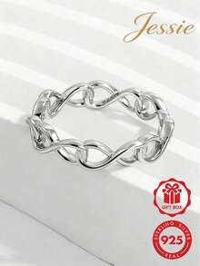 1pc Elegant Creative Generous Fashion 925 Sterling Silver Full Circle Infinity Symbol Design Plain Band Ring, Charming Gift For Women - Silver - View 1
