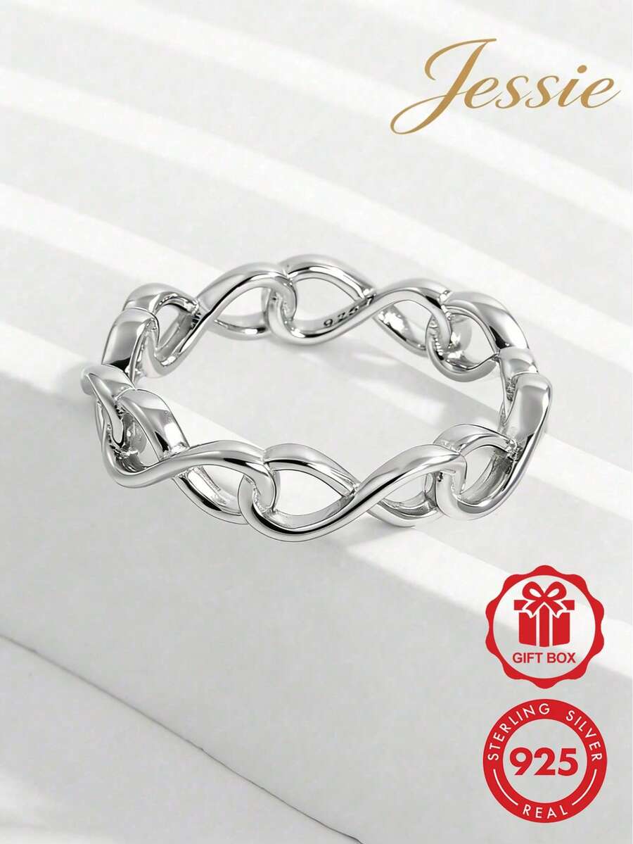 1pc Elegant Creative Generous Fashion 925 Sterling Silver Full Circle Infinity Symbol Design Plain Band Ring, Charming Gift For Women - Silver - View 1