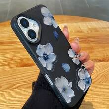 Funda para Teléfono: Diseño de Patrón Floral Azul y Blanco con Textura de Lichi Anticaída, Compatible con Apple  17 16 15 14 13 12 11 Plus Pro Max Series. Diseño de Alta Calidad, Cobertura Total, Ajuste Perfecto y Protección Ligera. - Multicolor - Ver 1