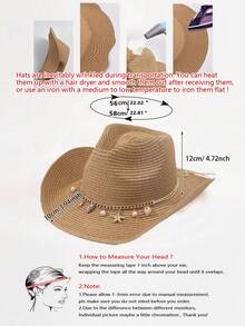 1pc Women's Fashion Straw Hat, Outdoor Beach Sun Hat, Wide Brim Spring/Summer British Style Cowboy Hat, Starfish Decor Sun Beach Hat, Foldable Panama Hat, Suitable For Daily Use Outdoor Gift - A - View 2