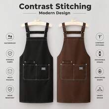 1pc High-Quality Durable Polyester Canvas Apron - Adjustable Neck And Front Pocket Design - Suitable For Kitchen, Coffee Shop, Restaurant - Neutral Workwear (Black And Brown) - Kitchen Supplies - Multicolor - View 2