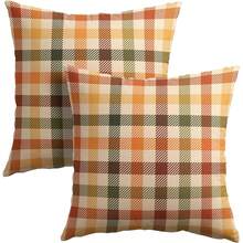 2pcs Autumn Plaid Pillow Covers, Vintage Orange Yellow Buffalo Check Cushion Covers, Linen Texture Farmhouse Harvest Decor Pillow Covers, Suitable For Sofa And Bedroom Home Decor, Pillow Insert Not Included - Orange - View 11