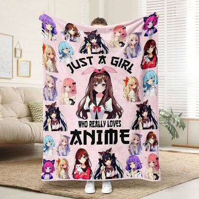 1 chiếc chăn nỉ họa tiết chủ đề cô gái anime thoải mái, thiết kế dệt kim polyester mềm mại, đa năng, có thể giặt máy, chăn bông xốp và khăn choàng casual, quà tặng lý tưởng cho gia đình, du lịch, ngoài trời, phù hợp cho mọi mùa, hoàn hảo cho sofa, giường, văn phòng hoặc du lịch, xem phim, ngủ trưa, phòng ngủ, ô tô, dành cho fan anime, học sinh, cô gái anime, món quà phổ biến