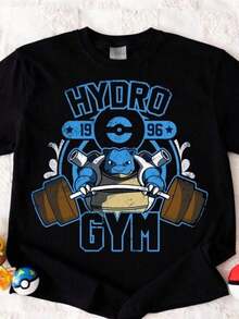 Girls' Clothing For Ages 8-10, Boys' Clothing, Girls' Clothing, T-Shirts, Hydro Gym Blastoise Poke, Aquatic Monster Gym, Anime Character Training, Vintage E - 黑色 - 查看 1