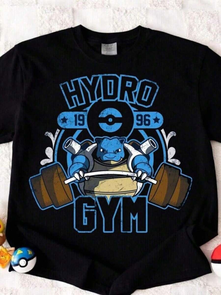 Girls' Clothing For Ages 8-10, Boys' Clothing, Girls' Clothing, T-Shirts, Hydro Gym Blastoise Poke, Aquatic Monster Gym, Anime Character Training, Vintage E - 黑色 - 查看 1