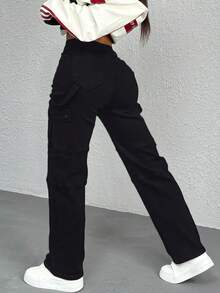 GILIPUR Pantalones anchos casuales de pierna recta y suelta con múltiples bolsillos, de estilo retro elegante, de moda callejera para primavera, estilo Y2K para mujer - Negro - Ver 8