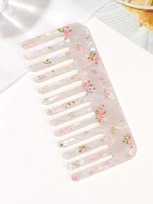 1pc Korean Style Elegant Pink Rose Print Acetate Iridescent Mermaid Texture Marble Pattern Large Hair Comb, Exquisite Sweet Girl Tea Party Ball Outing Versatile Portable Wet & Dry Dual Use Long Hair Women Anti-Tangle Comb - Multicolor - View 2