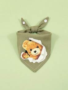 Comfortable Soft Polyester Green Bear Pattern Scarf, Suitable For Cats And Dogs Pet Accessories, Cartoon Print, Suitable For Cats And Dogs Indoor Or Outdoor Use - Army Green - View 8