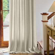 Plain Velvet Curtain With 8 Buttons (1 Piece), Soft And High Quality Fabric, Enhances The Style Of Your Home, Perfect To Complement Any Modern Decor Style. - 米色 - 查看 2